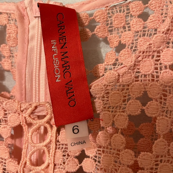 NWT Carmen Marc Valvo Infusion Pink cut-out long Dress with black ribbon waist - Picture 2 of 9